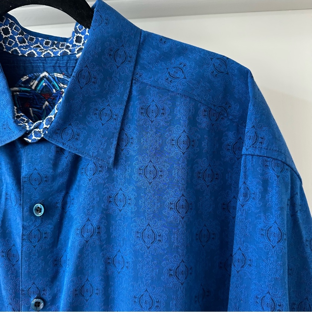 Robert Graham Cullen Blue Jacquard Flip Cuff Dress Shirt, NWOT, Size 1XLT - Picture 3 of 12